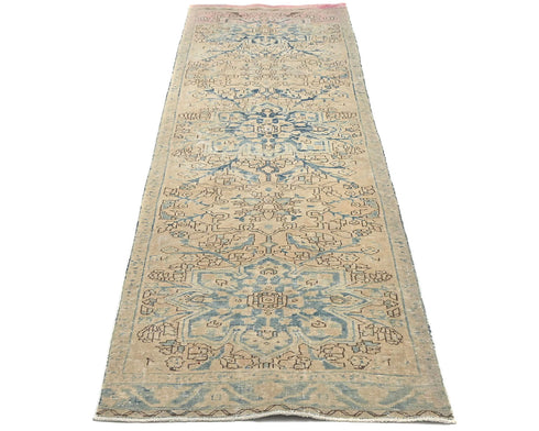 11 Ft Vintage Brown Persian Style Hand Knotted Low Pile Wool Runner Rug